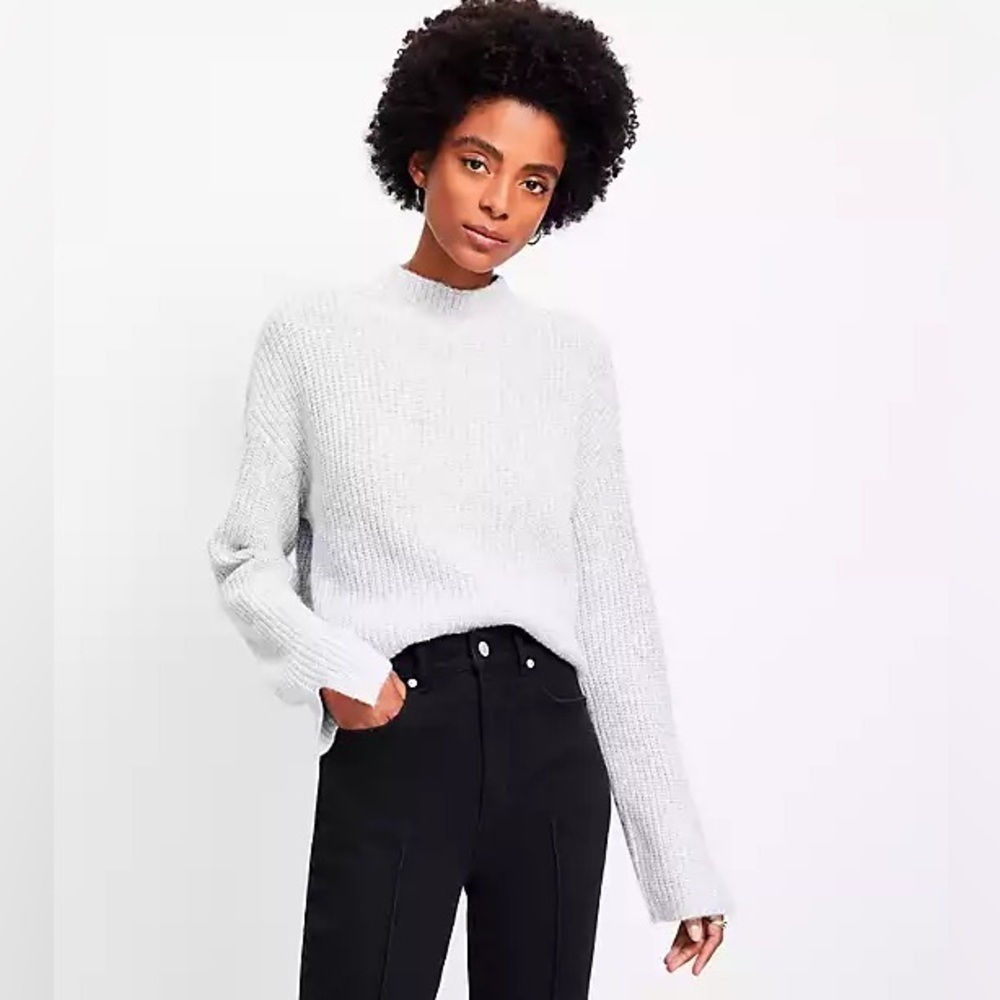 LOFT Women’s Ribbed Grey Mock Neck Sweater, Size XXL
